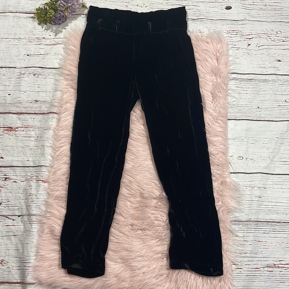 Arteaga Black Velvet High Rise Straight Leg Tie Waist Pants - Picture 2 of 10